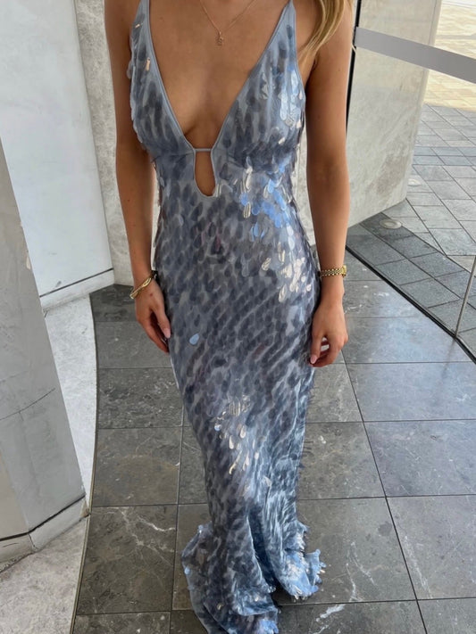 Misha Sapphire Sequin Dress Size 8 Maxi Dress  Rents with Maggie