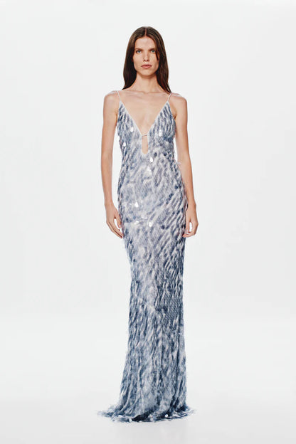 Misha Sapphire Sequin Dress Size 8 Maxi Dress  Rents with Maggie