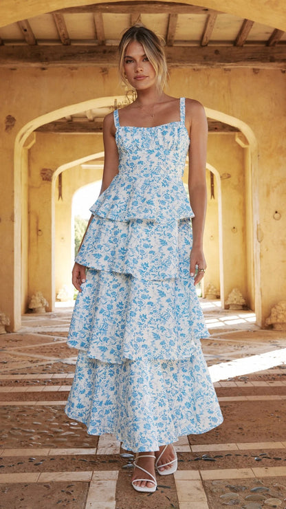 Matilda Floral Maxi Dress - Blue size 10 (8-12) Maxi Dress  Rents with Maggie
